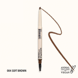 Moira Angled Brow Pencil Soft Brown 004 with triangular tip and spoolie brush for natural-looking defined eyebrows