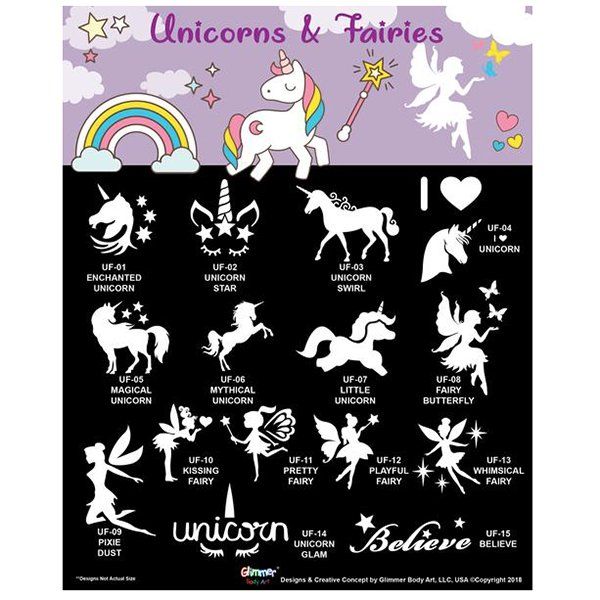 Glimmer Unicorns & Fairies Glitter Tattoo Set